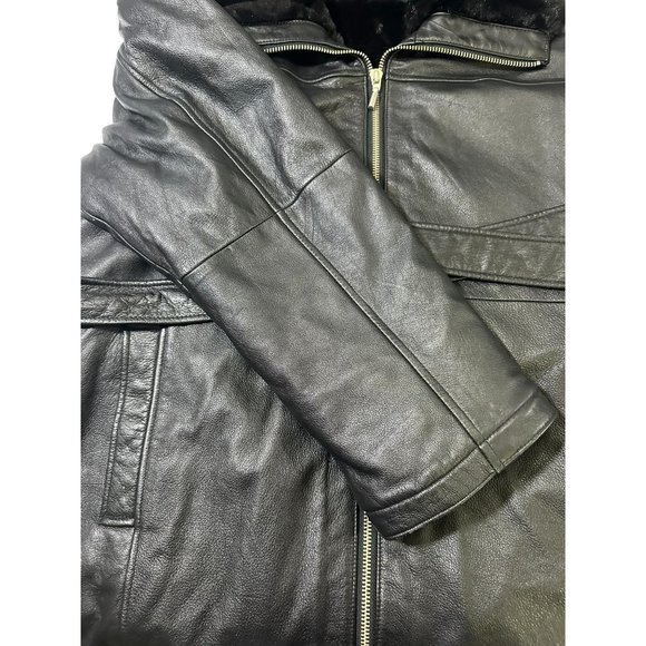 WILSONS LEATHER COAT Womans XL Faux Fur Lined Belted Black - Picture 7 of 16